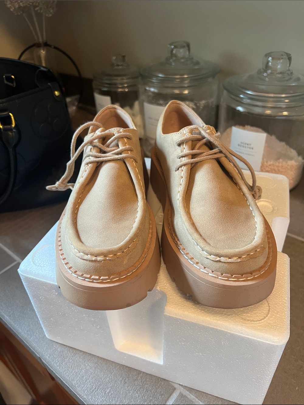 No Boundaries Tan Suede Platform Moccasin loafers